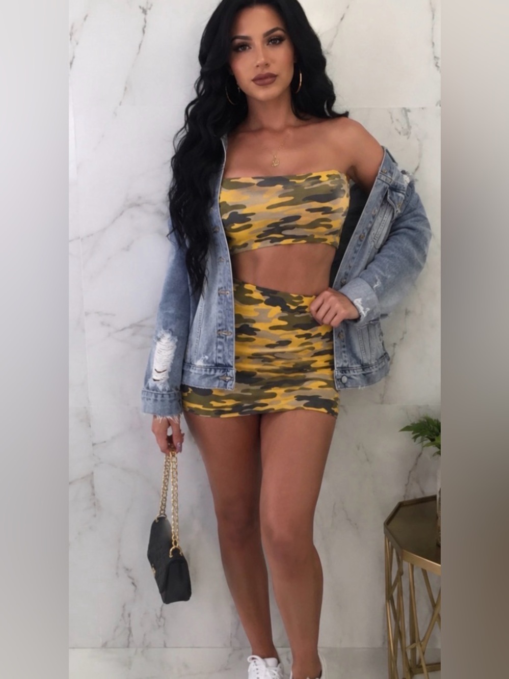 Camo Yellow/Gray Skirt Set